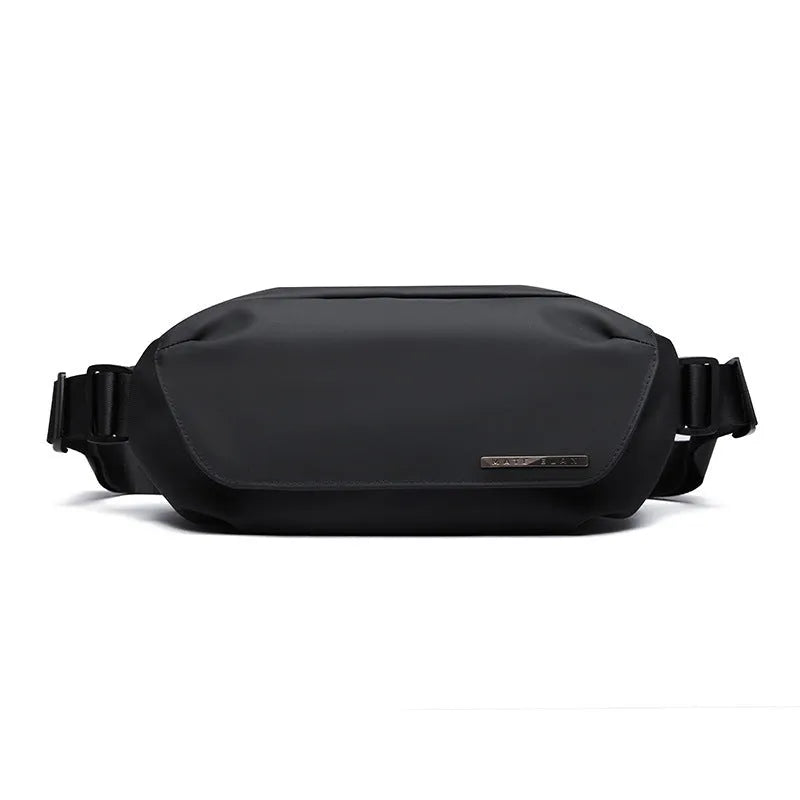 Black men's Oxford cloth crossbody messenger bag with a one-shoulder strap.