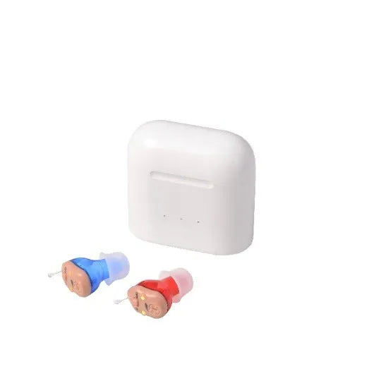 G19 silicone sound amplifier with TWS true wireless charging silo in Red Blue or Skin tone.