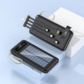 Solar Super Capacity Power Bank in black or white, showing solar panel and compact 144mm design.