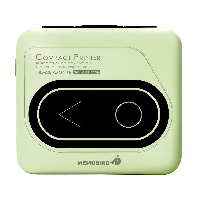 Avocado green Bluetooth thermal mini printer next to mobile phone, showing its compact 87x79x39mm size.