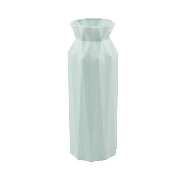 Drop-resistant melamine plastic vase in green, grey, pink, or white colours.