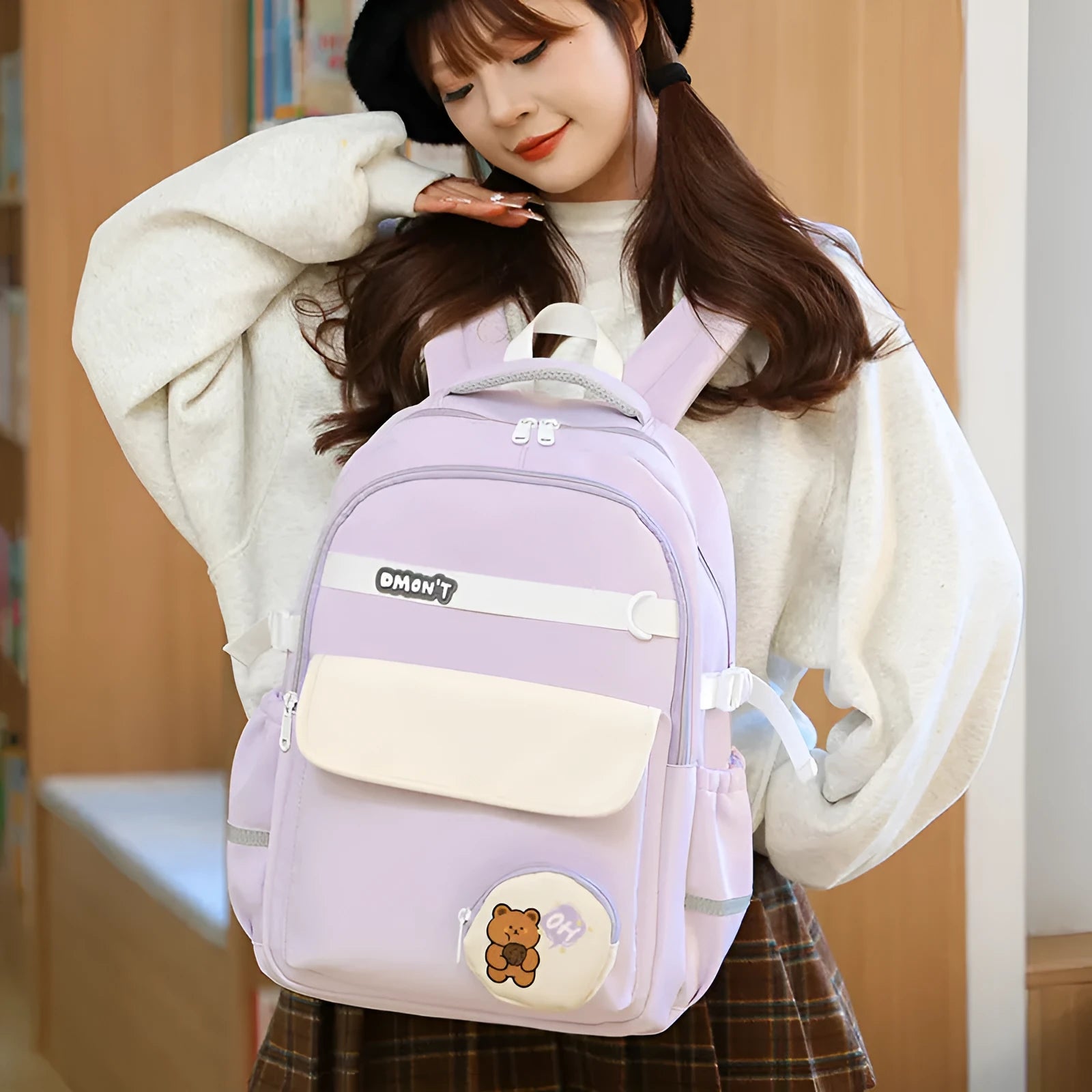 High school campus large capacity commuter backpack Oxford cloth curved shoulder straps 36-55L unisex black colour