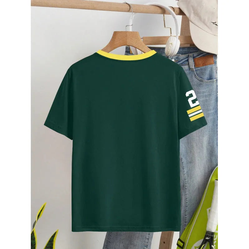 Cotton loose fit T-shirt with digital letter print in red or green colour options