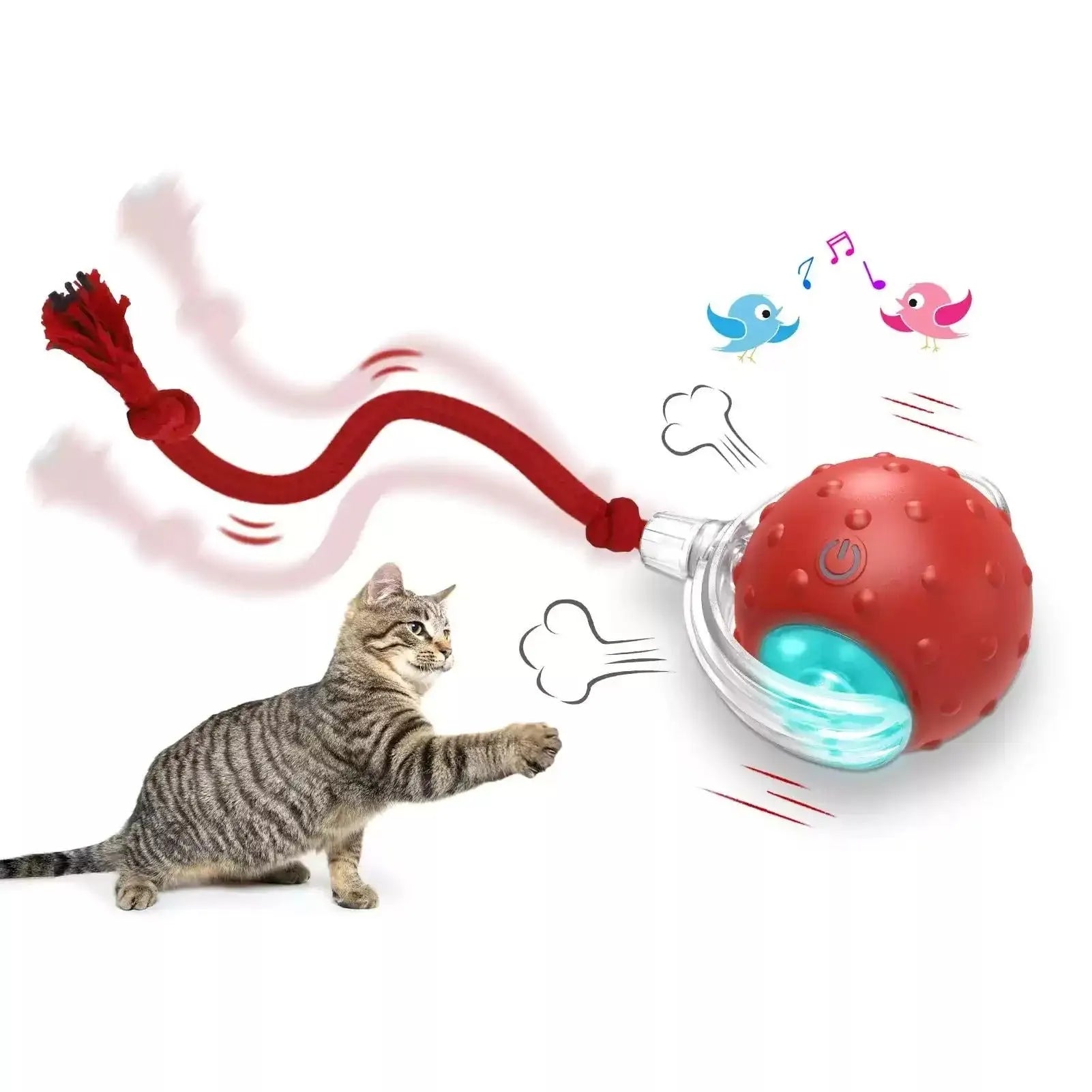 Blue and red interactive cat rolling ball toy for indoor feline enrichment