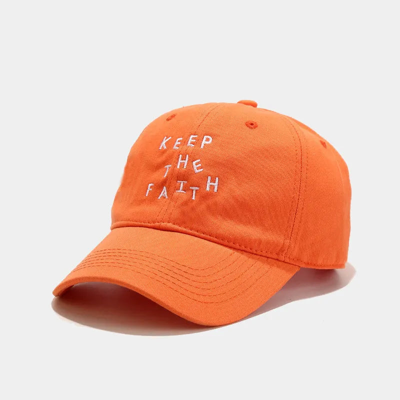 Men's beige cotton baseball cap with small black letter embroidery on front