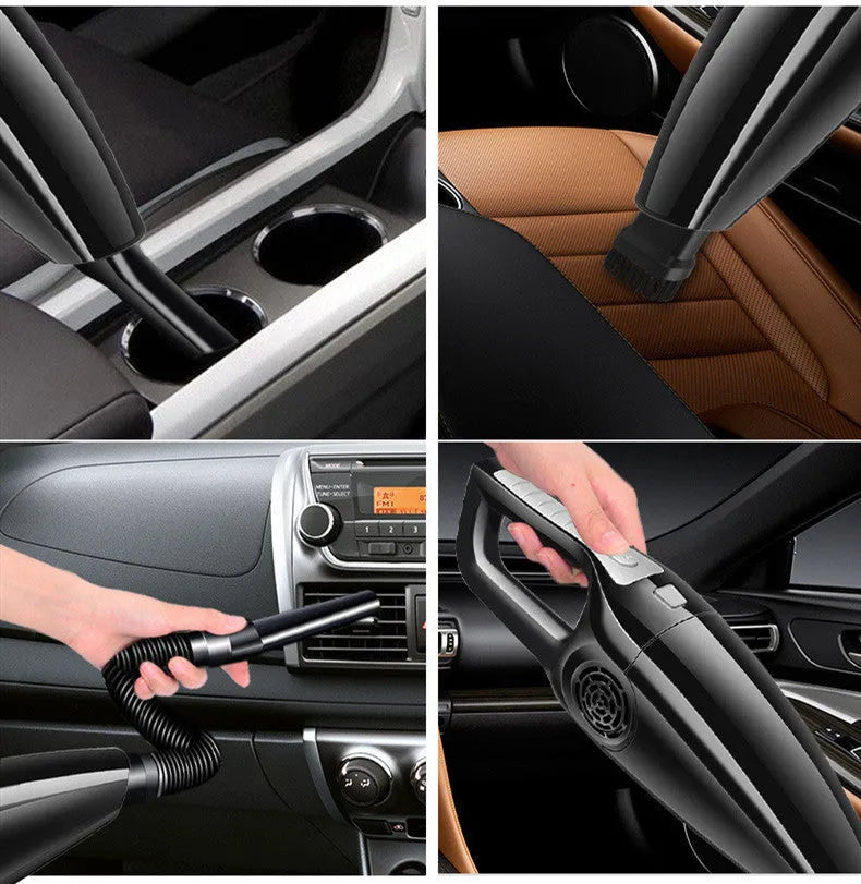 PoHigh Power Hypa black and orange 12V car vacuum cleaner with hose, measuring 36cm long.