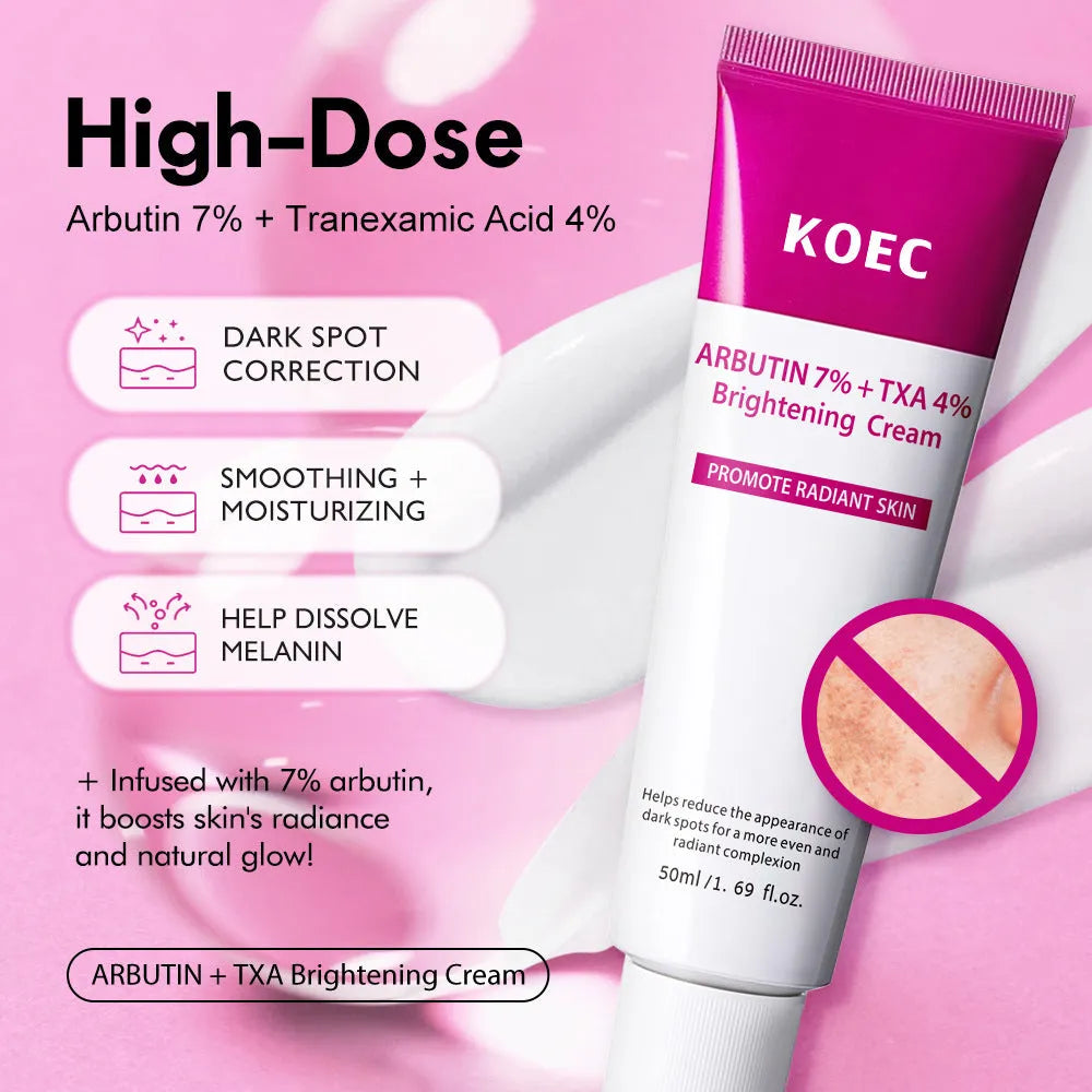 Nourishing moisturizing cream jar with Arbutin TXA formula for skin brightening and hydration