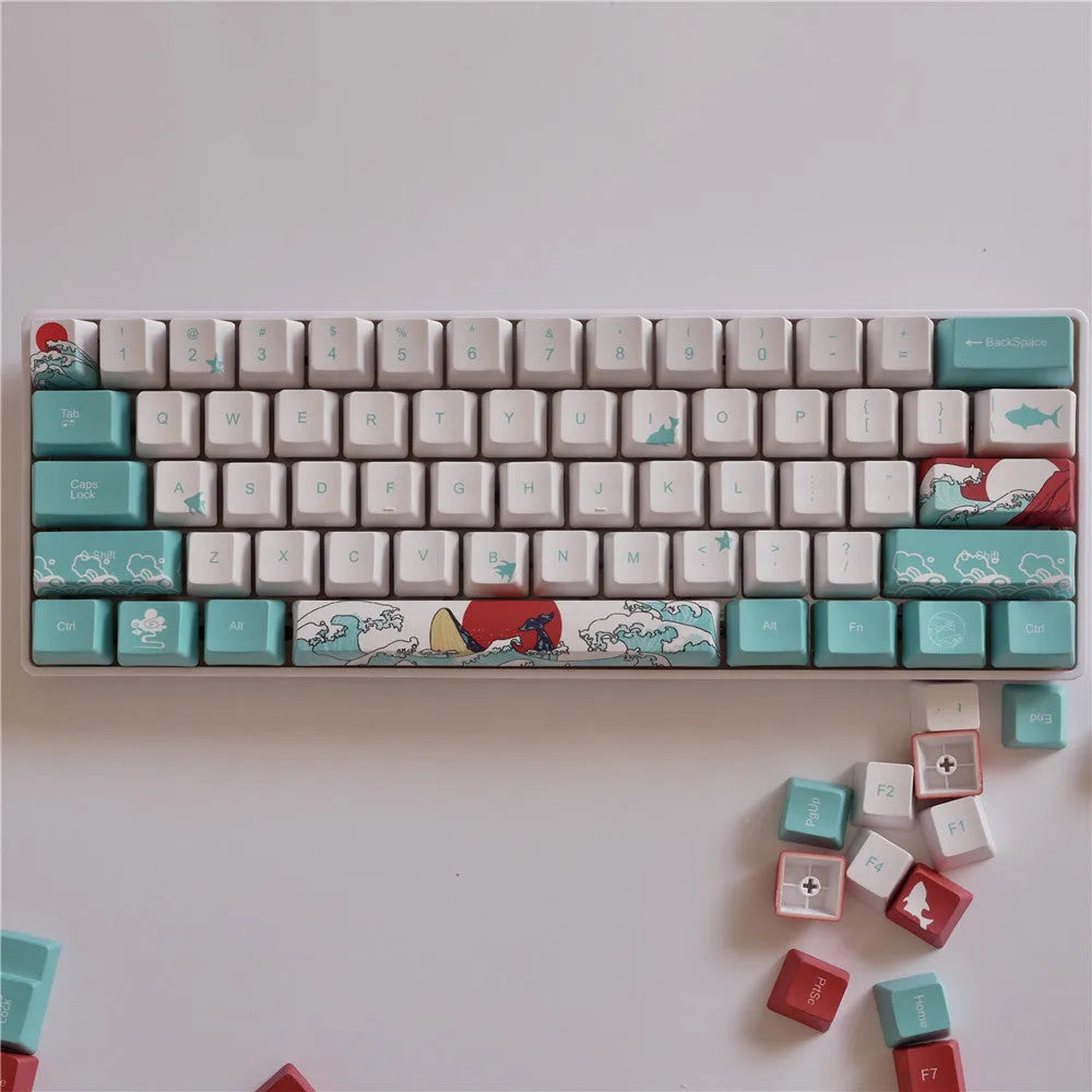 Coral Sea coloured PBT keycaps with five-sided sublimation printing for Xiao Yan mechanical keyboards