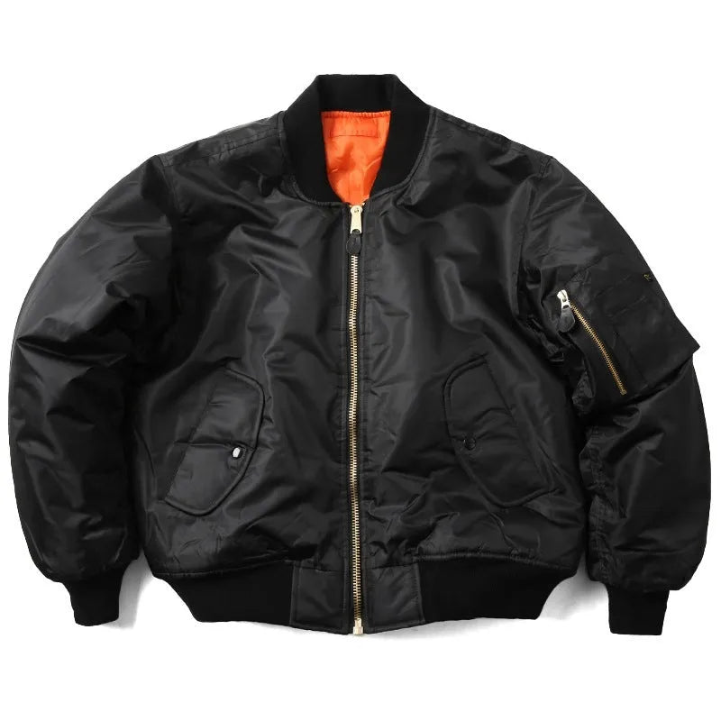 Men's loose-fitting American workwear pilot jacket in army green with cotton padding.