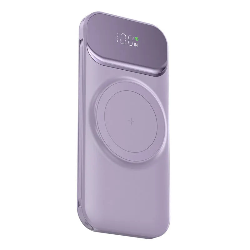 Magnetic portable wireless charging power supply 10000mAh in white shell with ABS silicone finish
