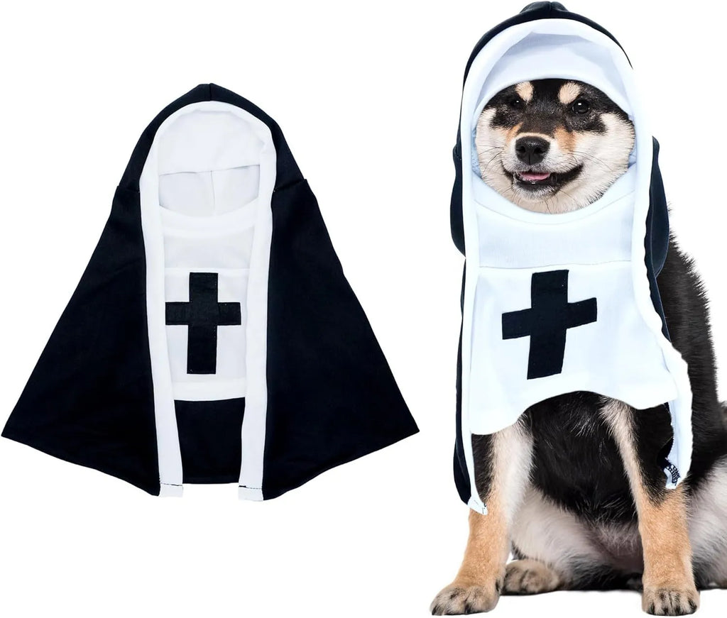 Black and white nun costume for small medium dogs with cloak design