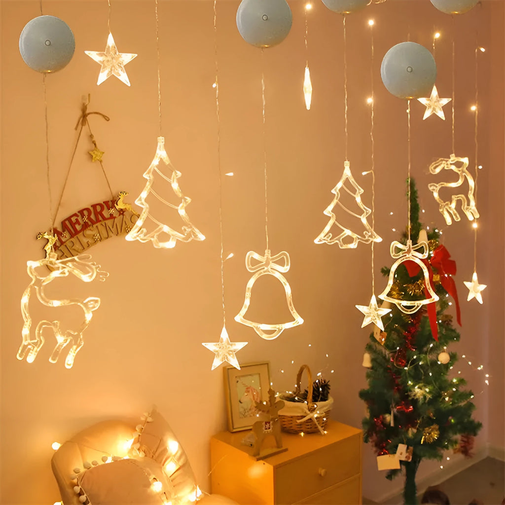 Christmas LED suction cup chandelier with Santa Claus, elk and snowman designs for window decoration