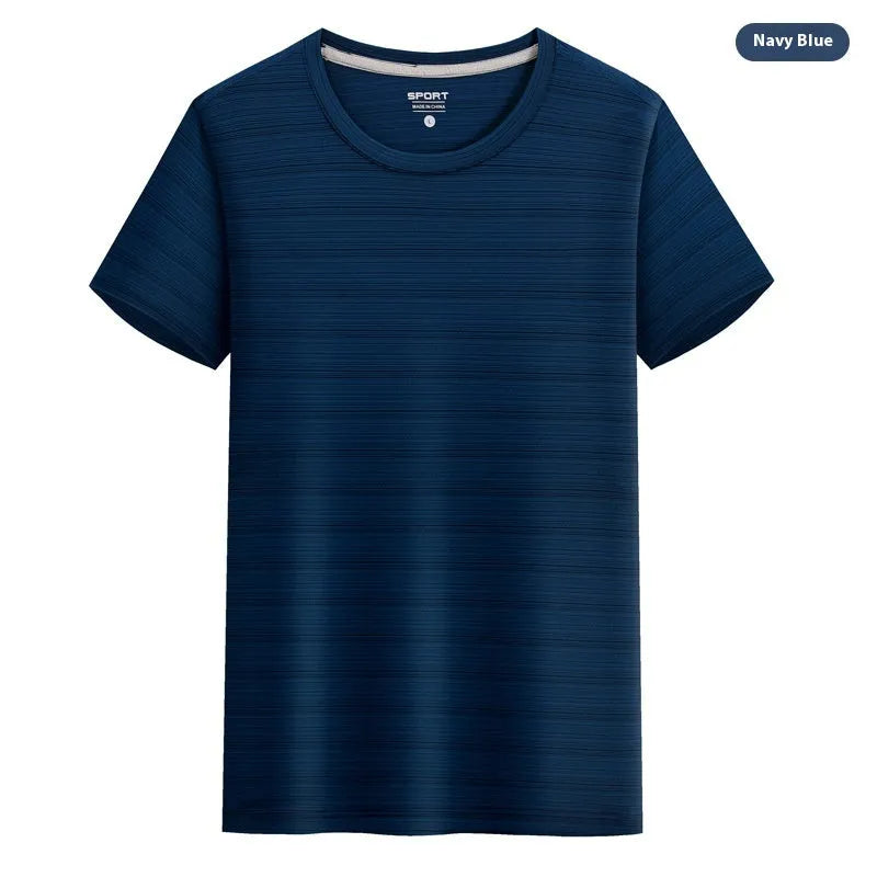 Crystal silk round neck quick-drying T-shirt in a solid colour on a hanger.