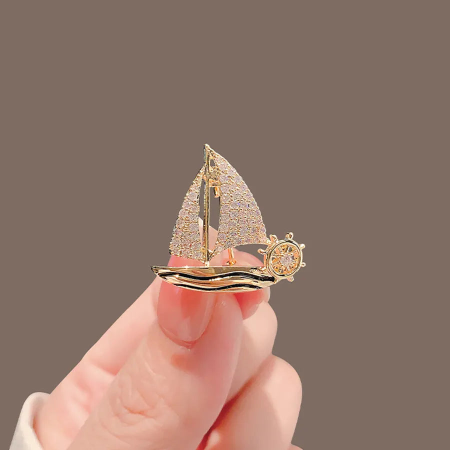 Women's alloy sailboat brooch pin in No 398 sailboat colour, anti-exposure adjustable design