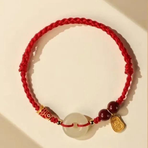 Hetian Jade peace buckle bracelet with braided rope in three colour options