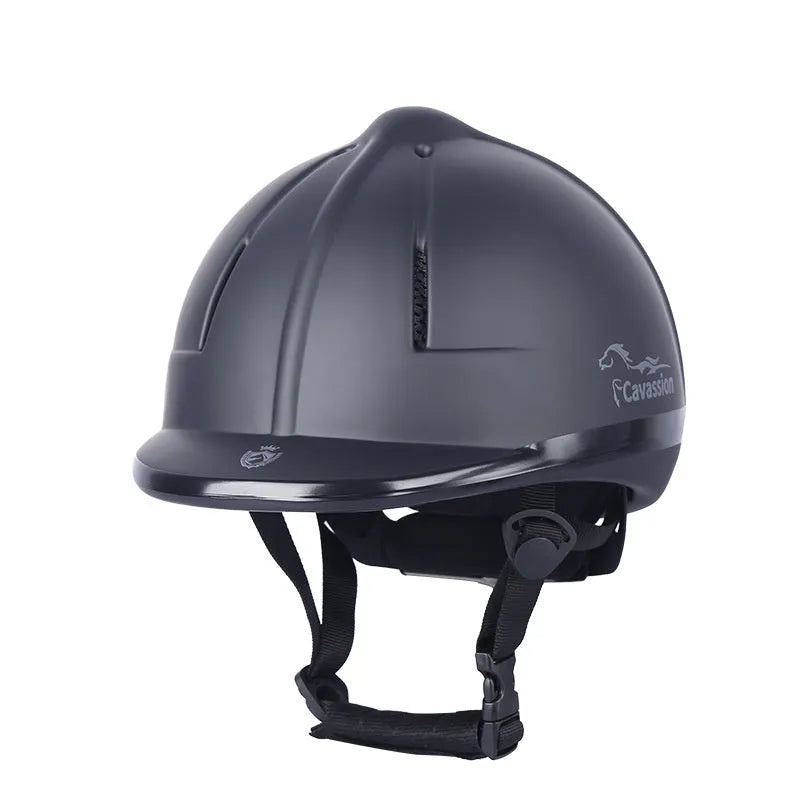 Black adjustable equestrian riding helmet for horse riding and cycling with S M L sizes