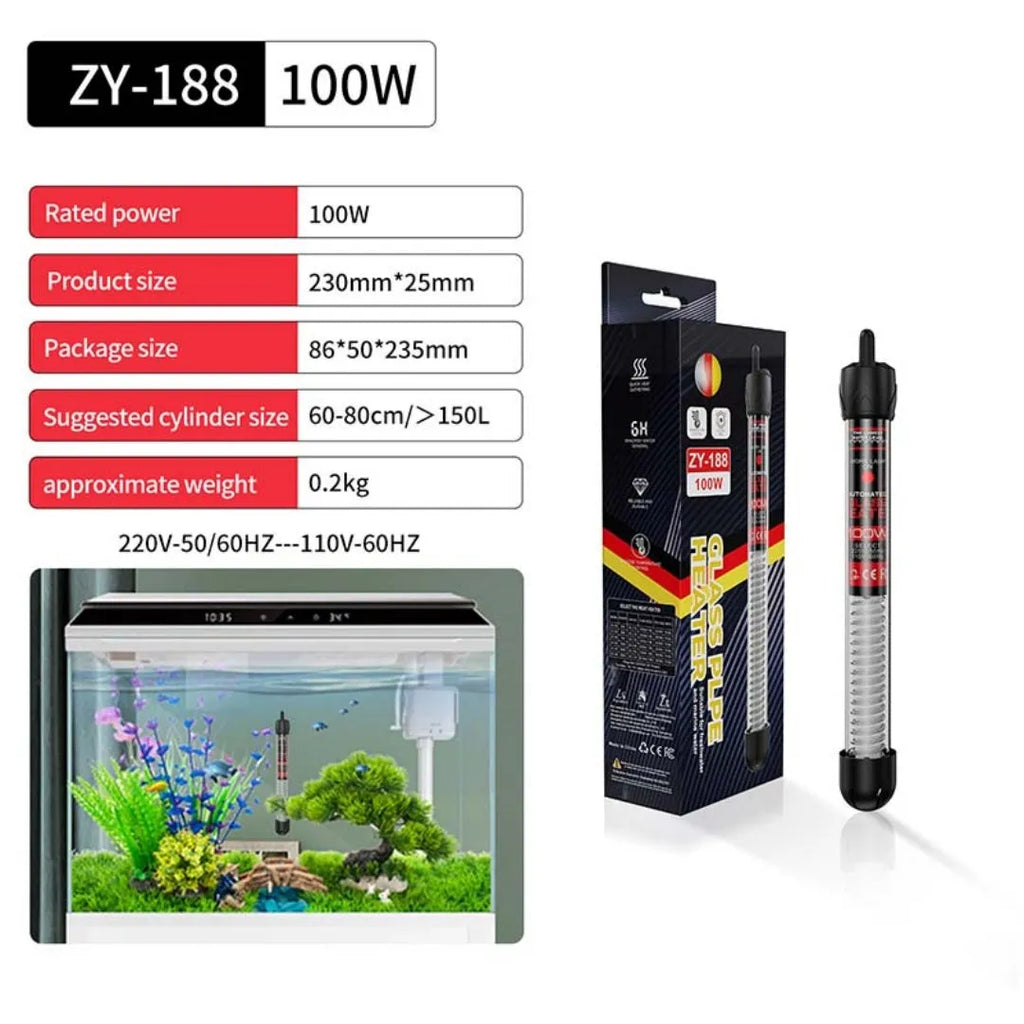 Fish tank glass pipe heater quartz thermostat submersible for aquarium fresh and sea water 100W