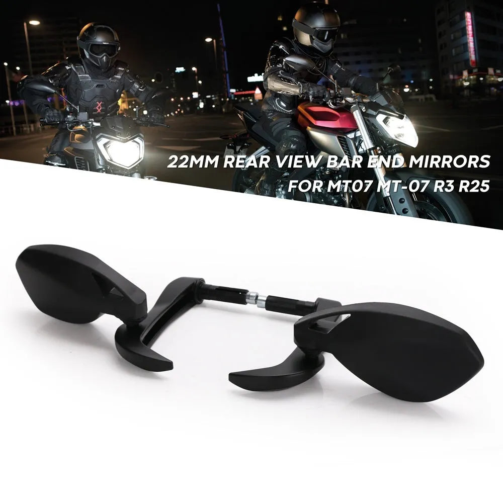 Black glass plastic motorcycle secondary side mirror on handlebars