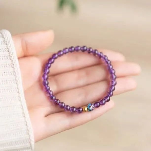 Purple lotus Chinese retro style bracelet for women with mixed material construction