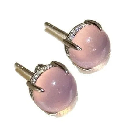 Chinese style retro chalcedony earrings with round egg stones in four claw copper settings