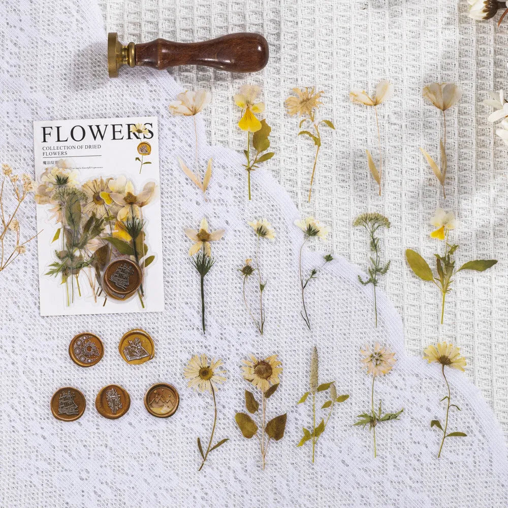 Dried flowers journal decoration sticker package with eight artistic themes on 70mm PET sheets