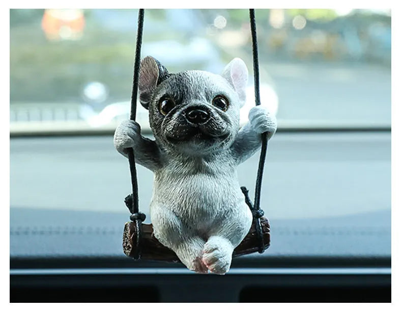 Resin bulldog car hanging ornament for rearview mirror decoration in cartoon style