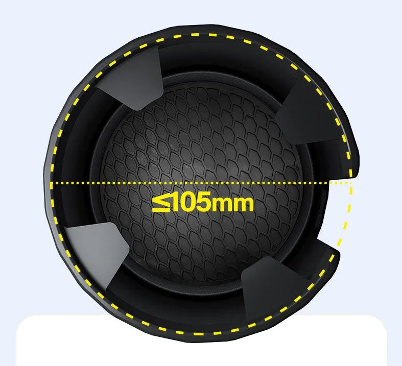 Matte black car cup holder expander with adjustable base for large bottles.