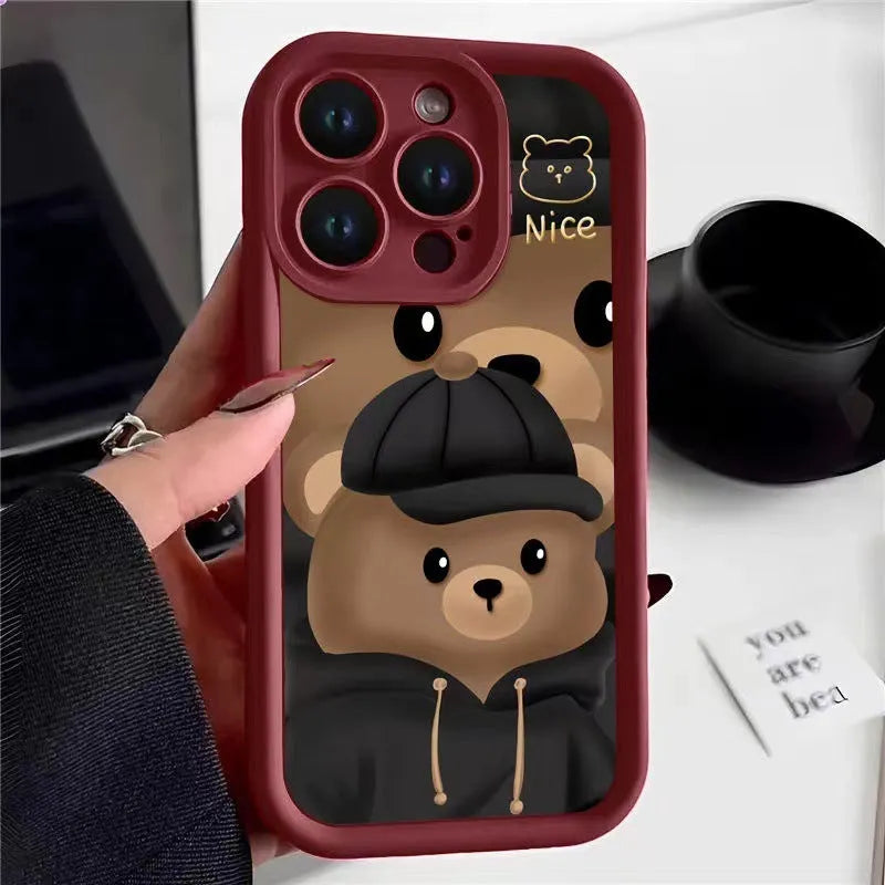 Bear theme TPU phone case for Apple iPhone in Classic Black