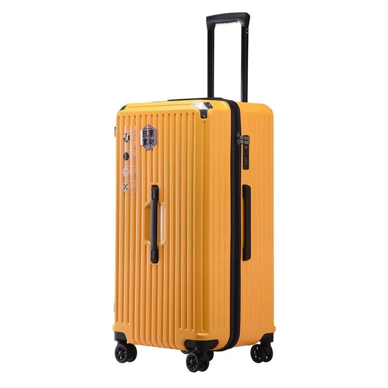 Five-wheel super large capacity traveling trolley case in Ivory White, ABS PC material, with antibacterial lining and brake wheel