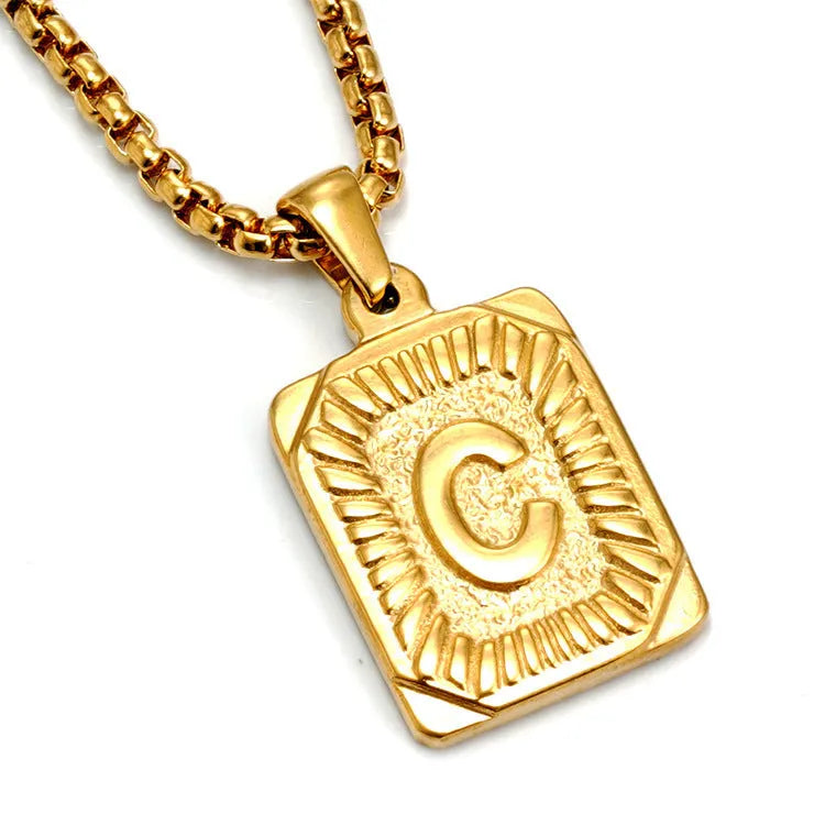 Gold-plated 18K titanium steel letter pendant necklace on a pearl chain, unisex design, gold colour