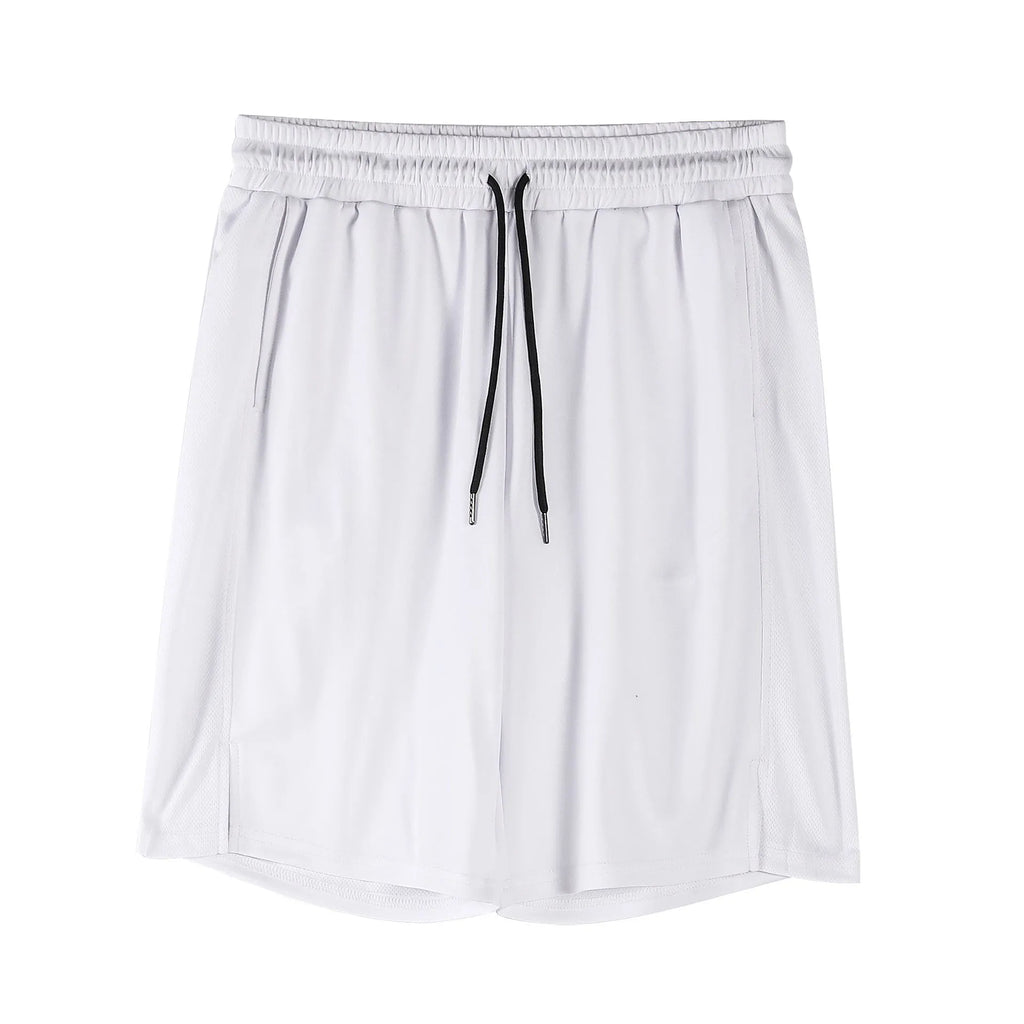 Man wearing black quick-drying mesh fitness shorts with elastic waistband