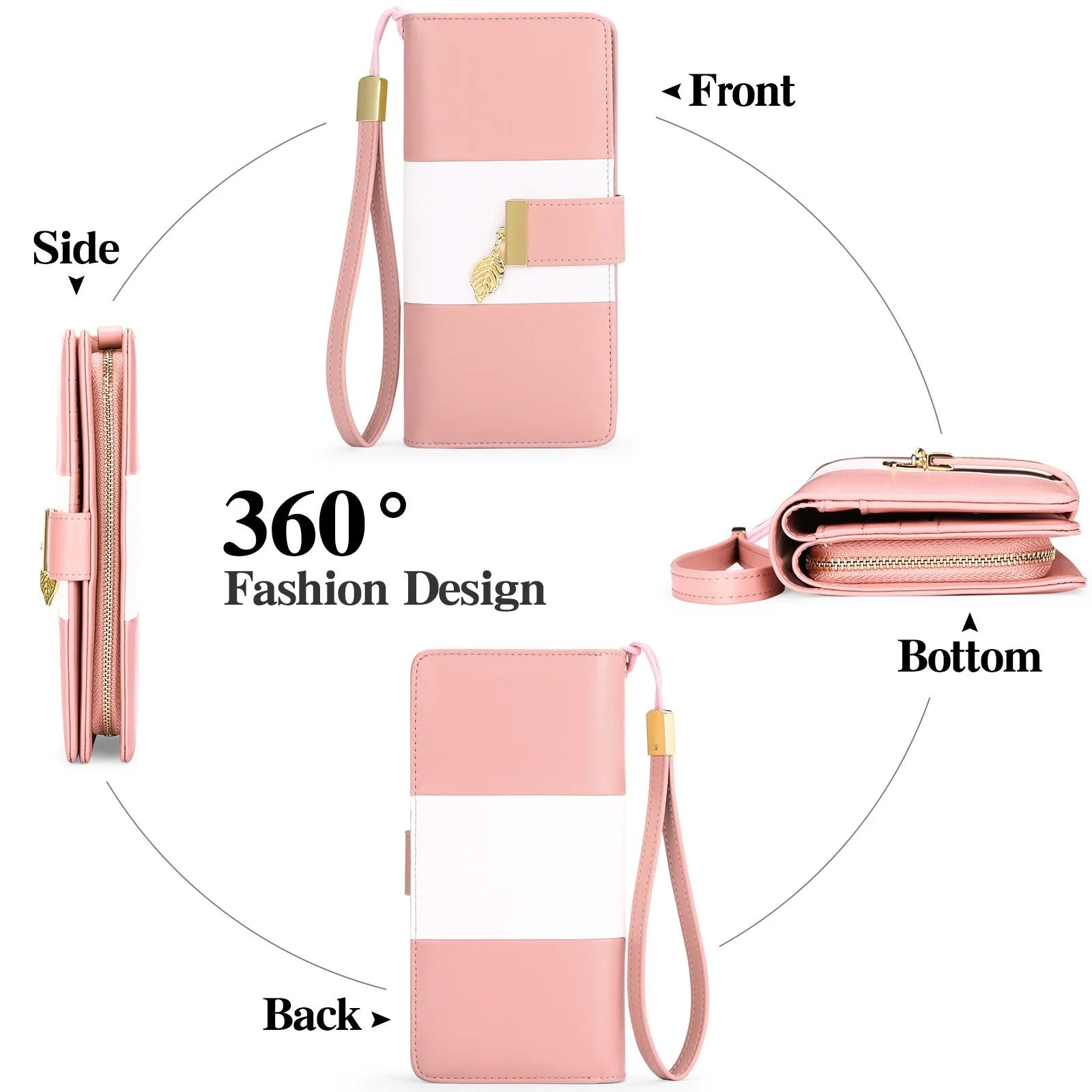 Midnight black PU leather clutch with a lock, shown folded and unfolded to show 30% size reduction.