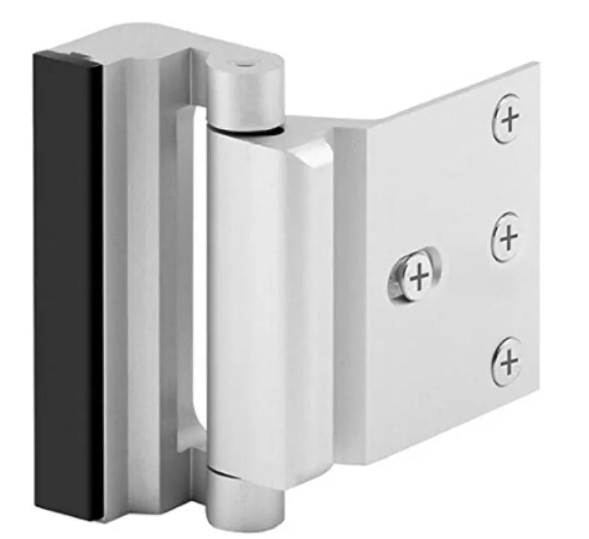 Silver aluminium alloy child safety door lock with 3-inch stop and hinge upgrade