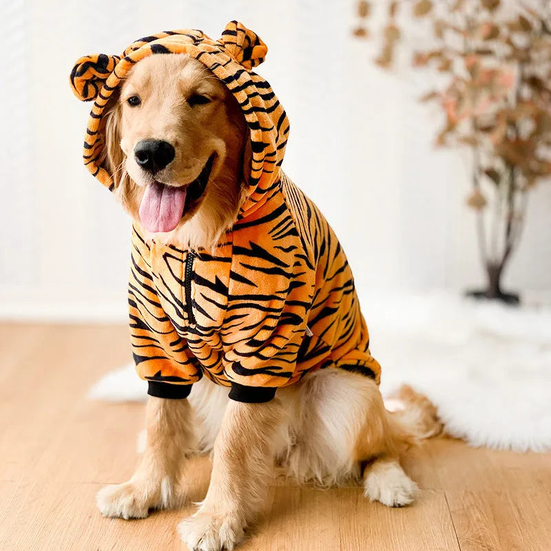 Tiger pet costume for large dogs wool lining polyester autumn winter 3XL to 8XL