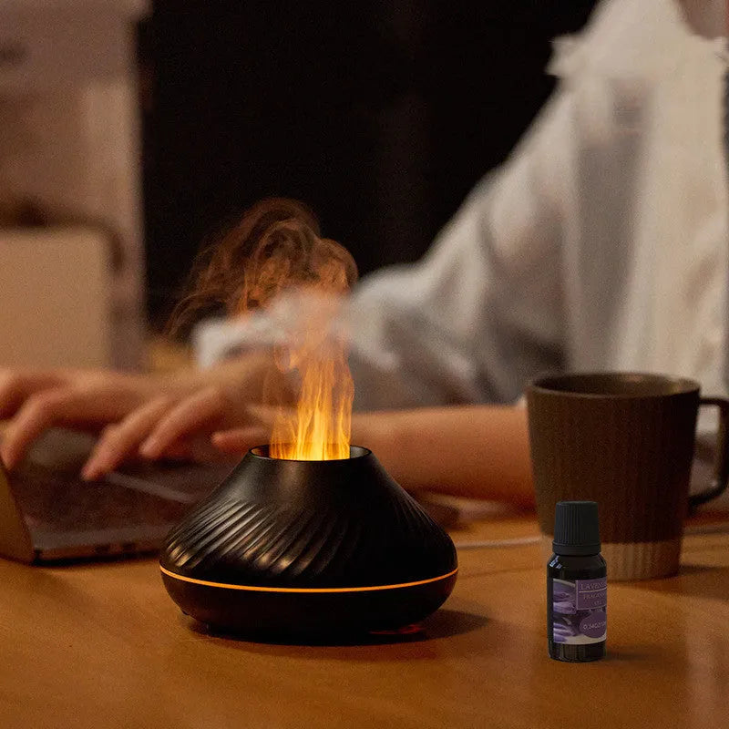 Beige USB aroma diffuser with LED flame effect and water mist output
