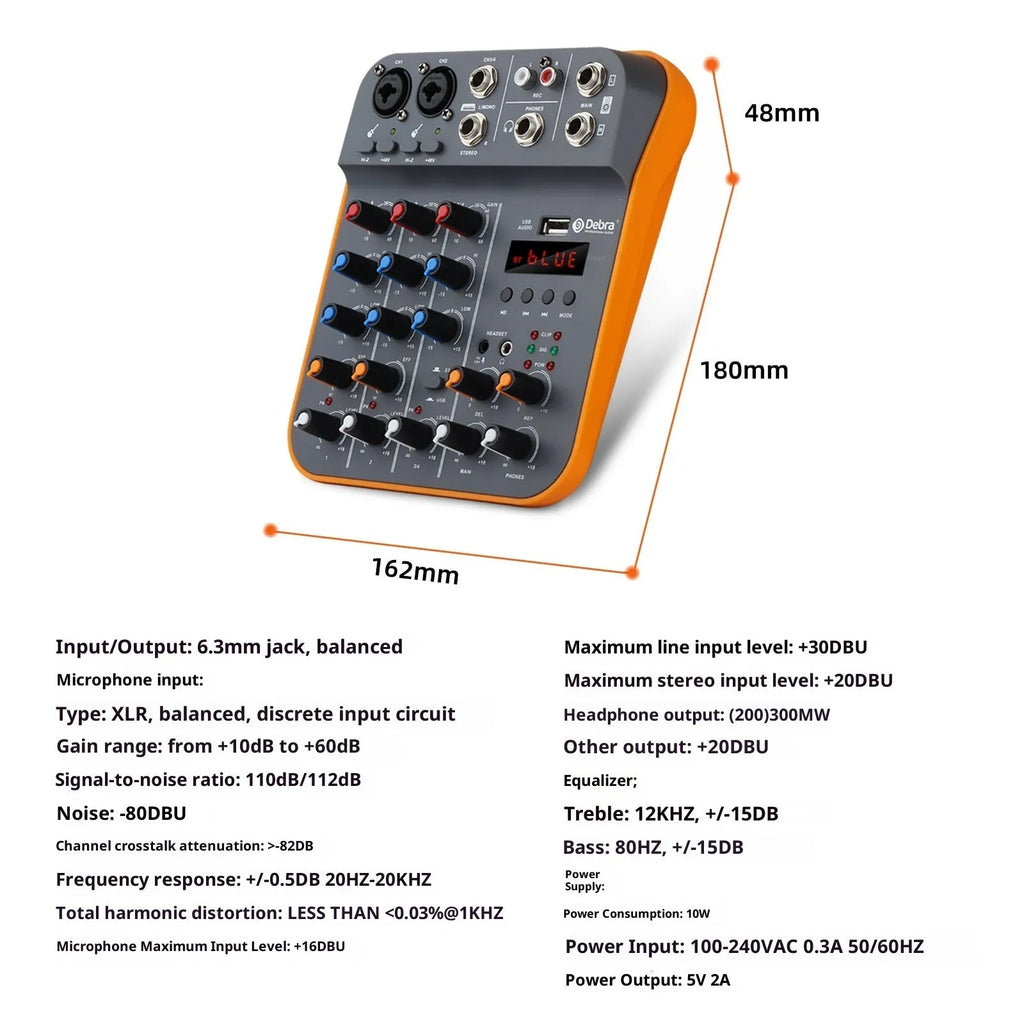 Household small reverb sound card audio mixer with USB interface and plastic casing