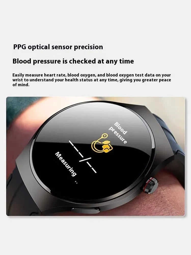 Amber brown non-invasive blood glucose smart bracelet with ECG and heart rate monitoring on TFT screen for adults