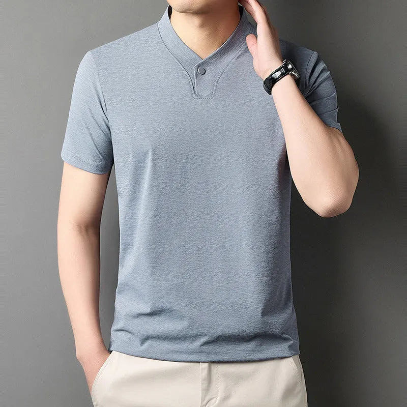 Men's lightweight zip front t-shirt in chemical fibre blend for summer casual wear