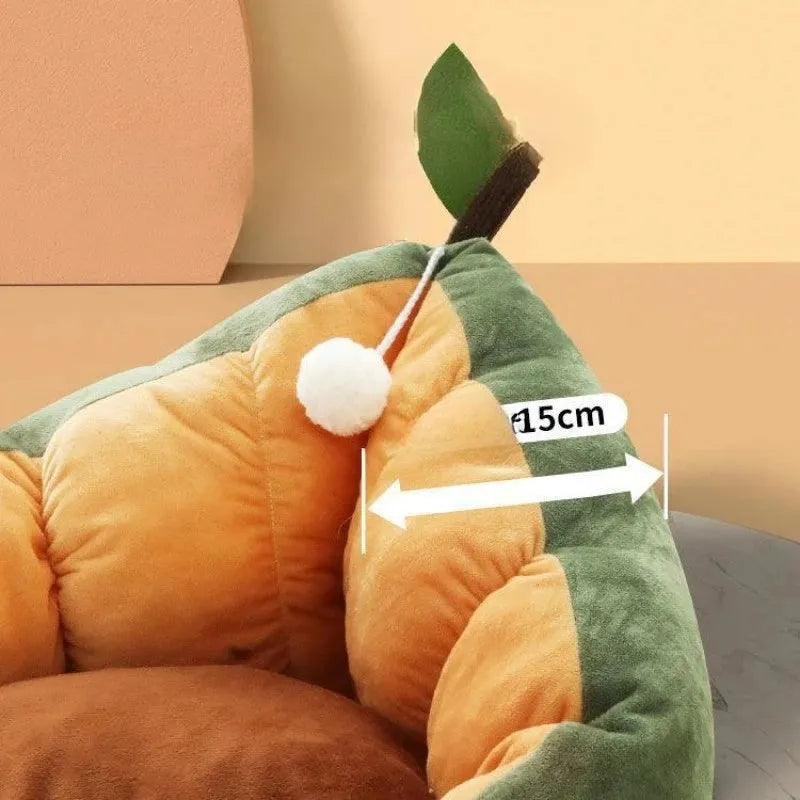 Soft coffee-coloured cotton pet bed with fluffy fleece interior and a raised bolster edge for a cat or small dog.