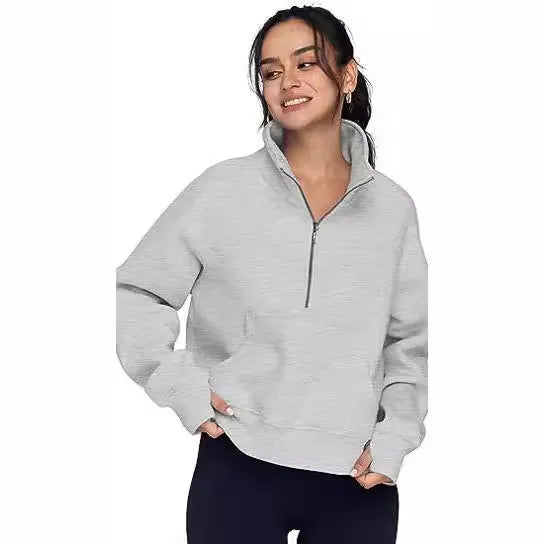 Women's loose lapel fleece-lined sweater in apricot colour with raglan sleeves