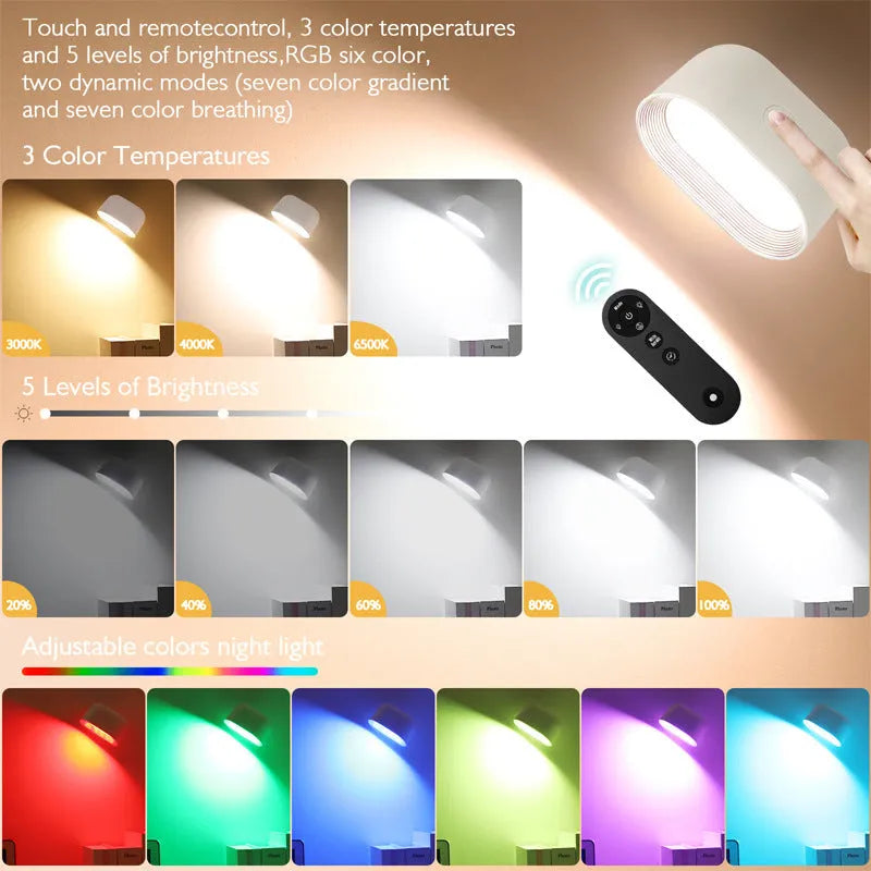 White plastic magnetic wall lamp with remote control, showing oval light face and adhesive mounting pads.