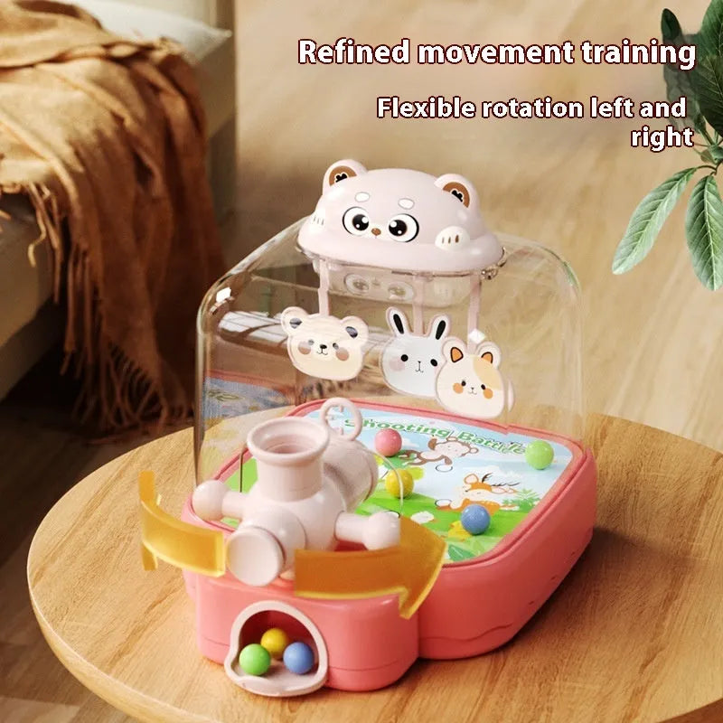 Cute Bear plastic pinball machine press launch toy in pink, orange, and green colours for children aged 4-6.