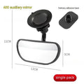 Black 360-degree rotation car rearview mirror showing adjustable mounting options