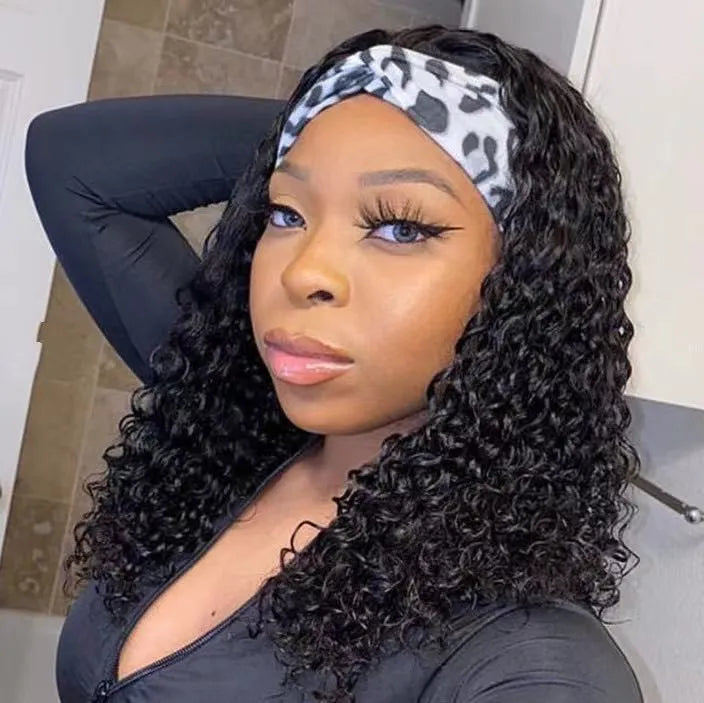 European and American women's head scarf wig with ice silk headband, long curly hair, high temperature wire, realistic style