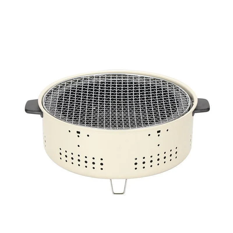 Modern portable charcoal cooking stove with integrated metal grill rack, for indoor use by 3-5 people.