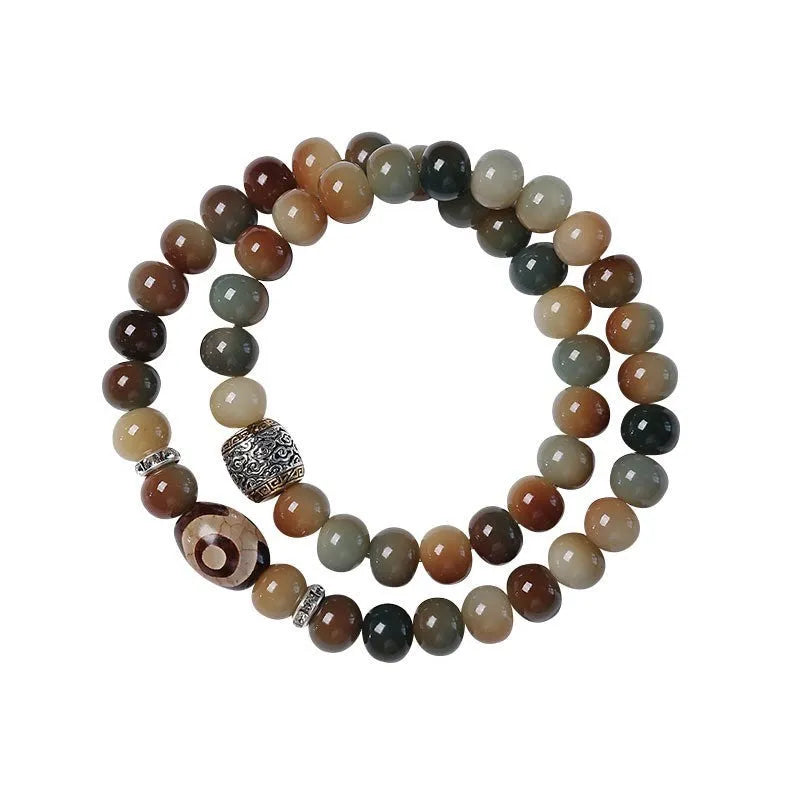 Bodhi seed double ring bracelet with Dunhuang cultural patterns in national style design