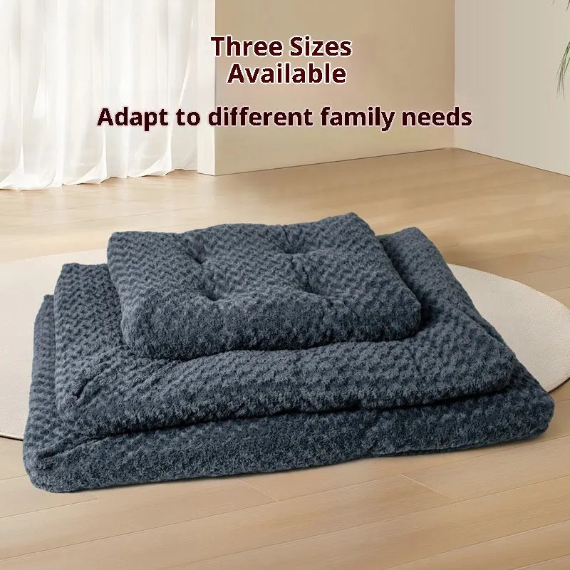Dark grey embossed velvet square pet mat for dogs, thick cloth cushion, sizes XS to XXXL