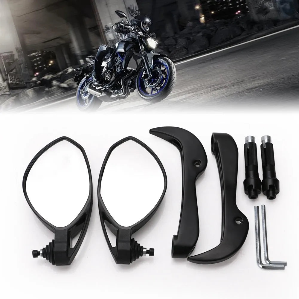 Black glass plastic motorcycle secondary side mirror on handlebars