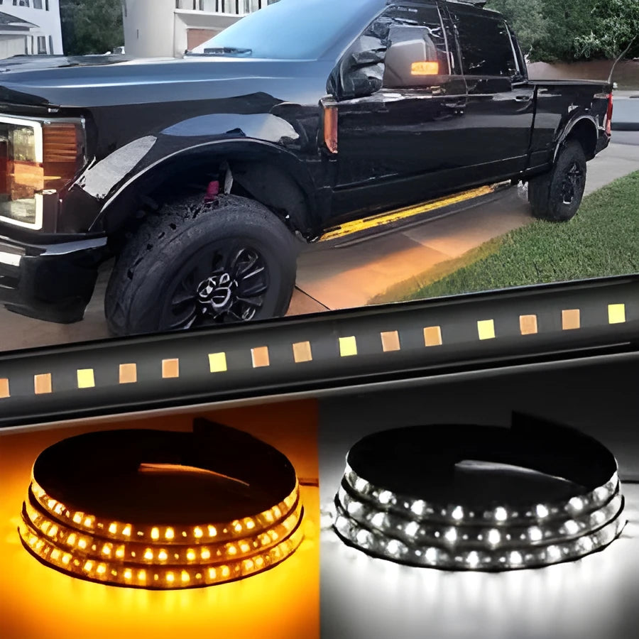 White yellow vehicle light lamp with streamers for side steering illumination in automotive applications