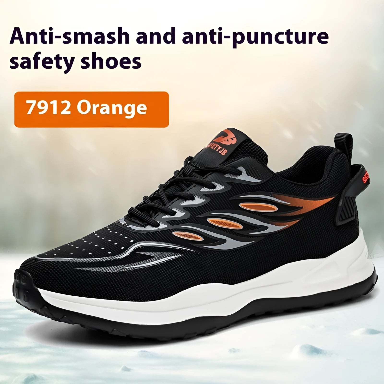 Orange leather anti-smash puncture safety shoes with rubber soles for workplace protection